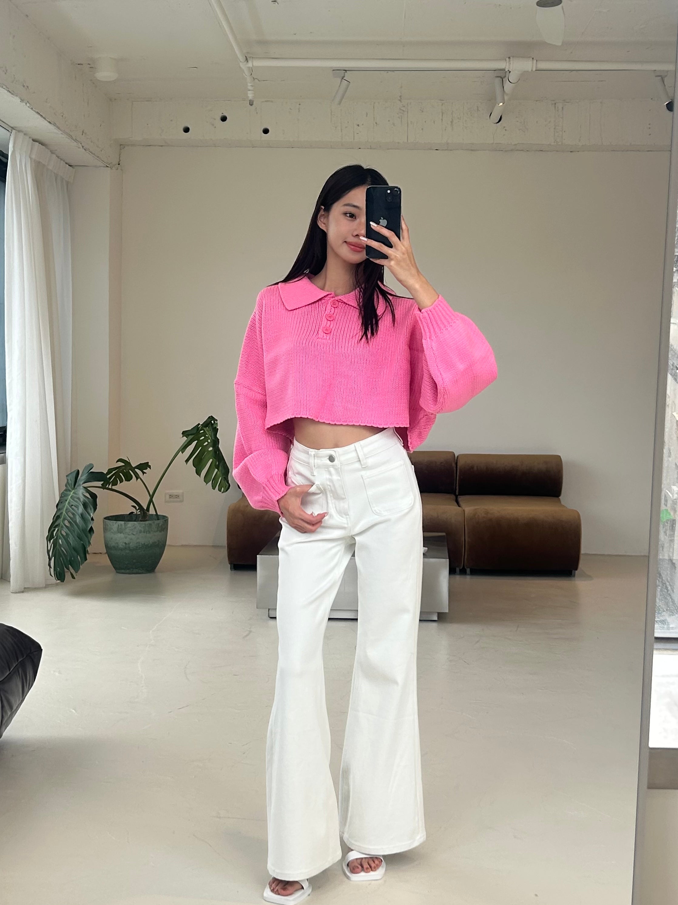 翻領排釦針織上衣<br>Button-collar Sweater