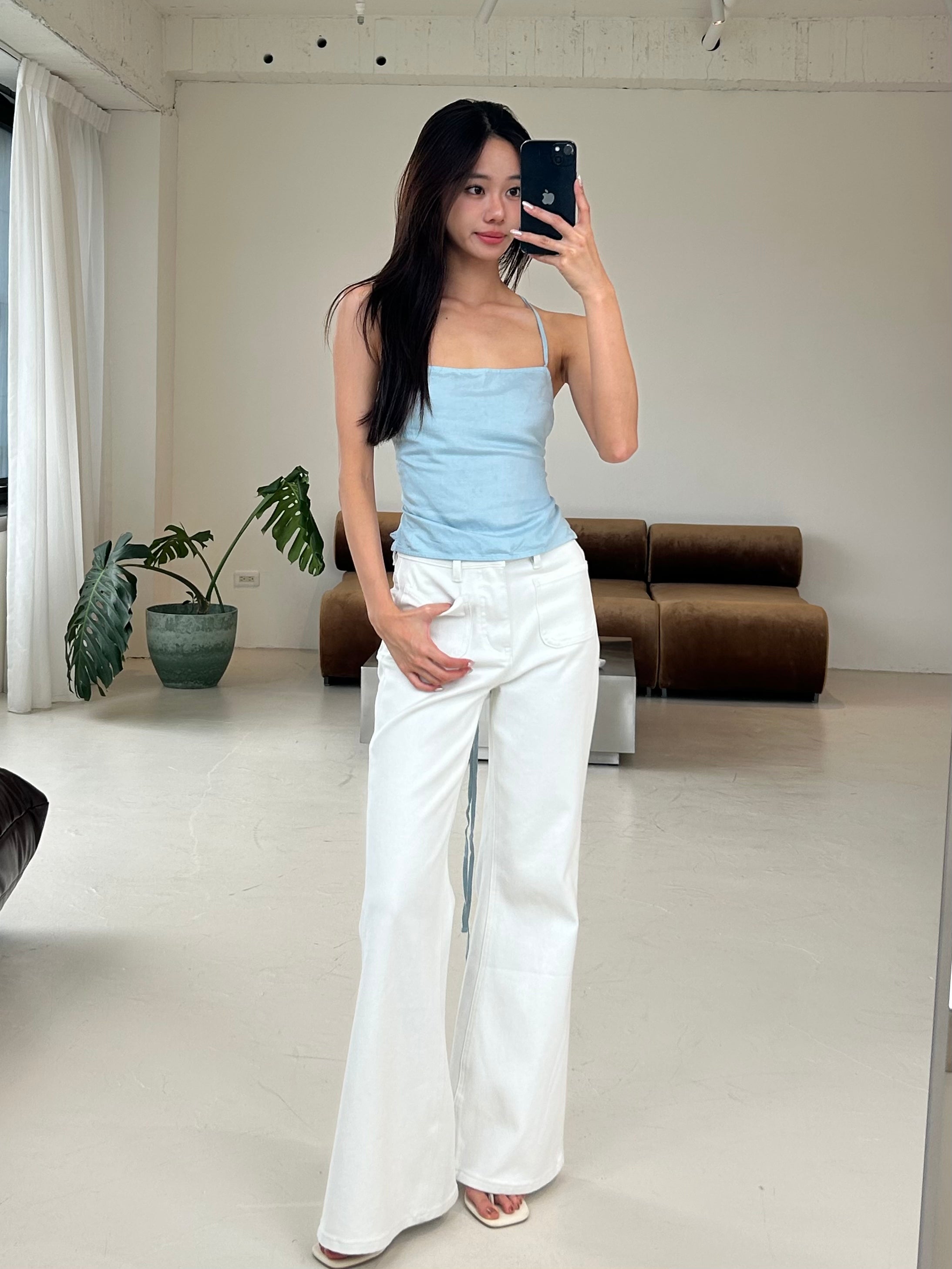 亞麻綁帶背心<br>Linen Cropped Top