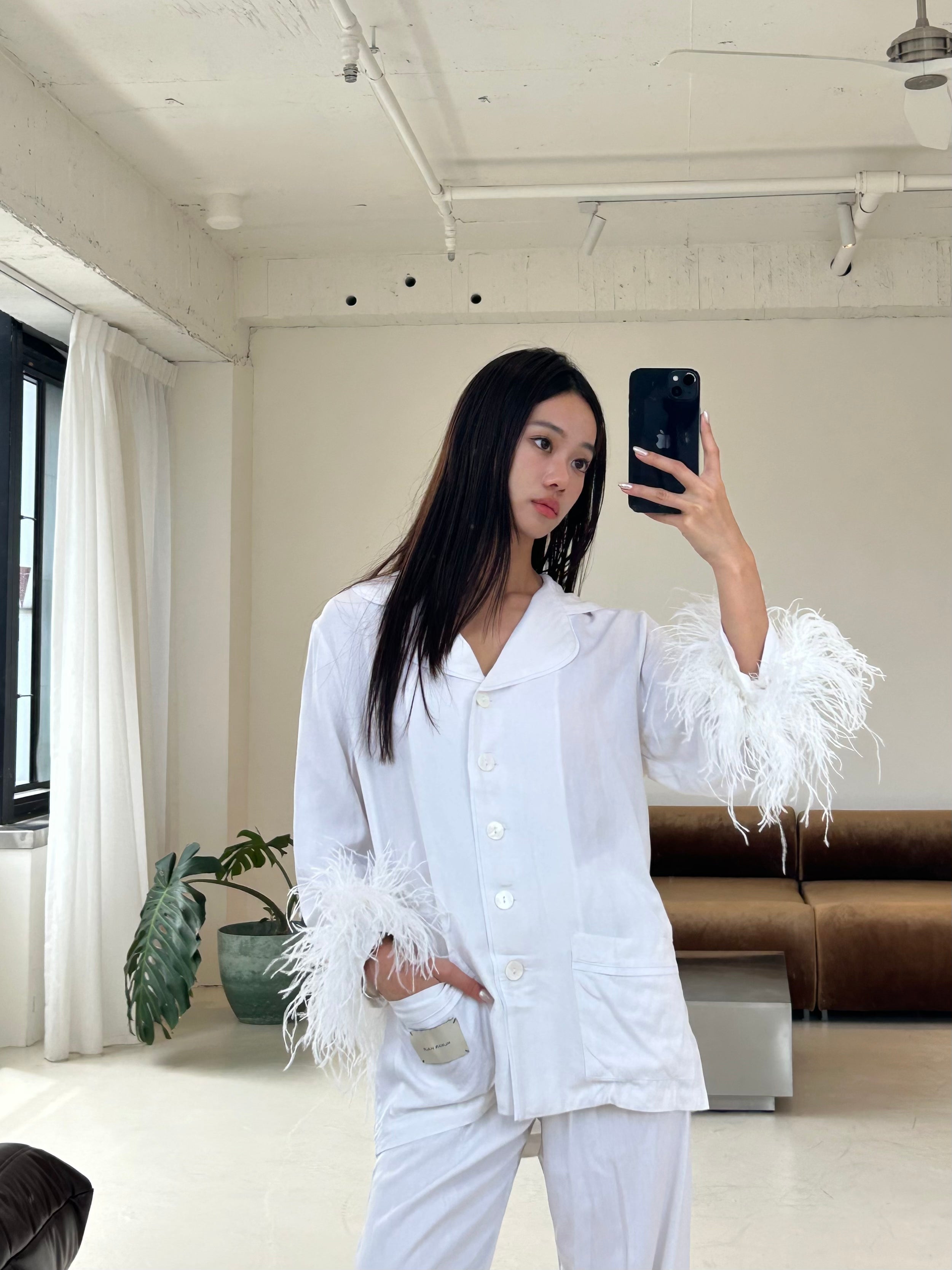 鴕鳥毛居家服<br>Feather-Trimmed Pajama Set