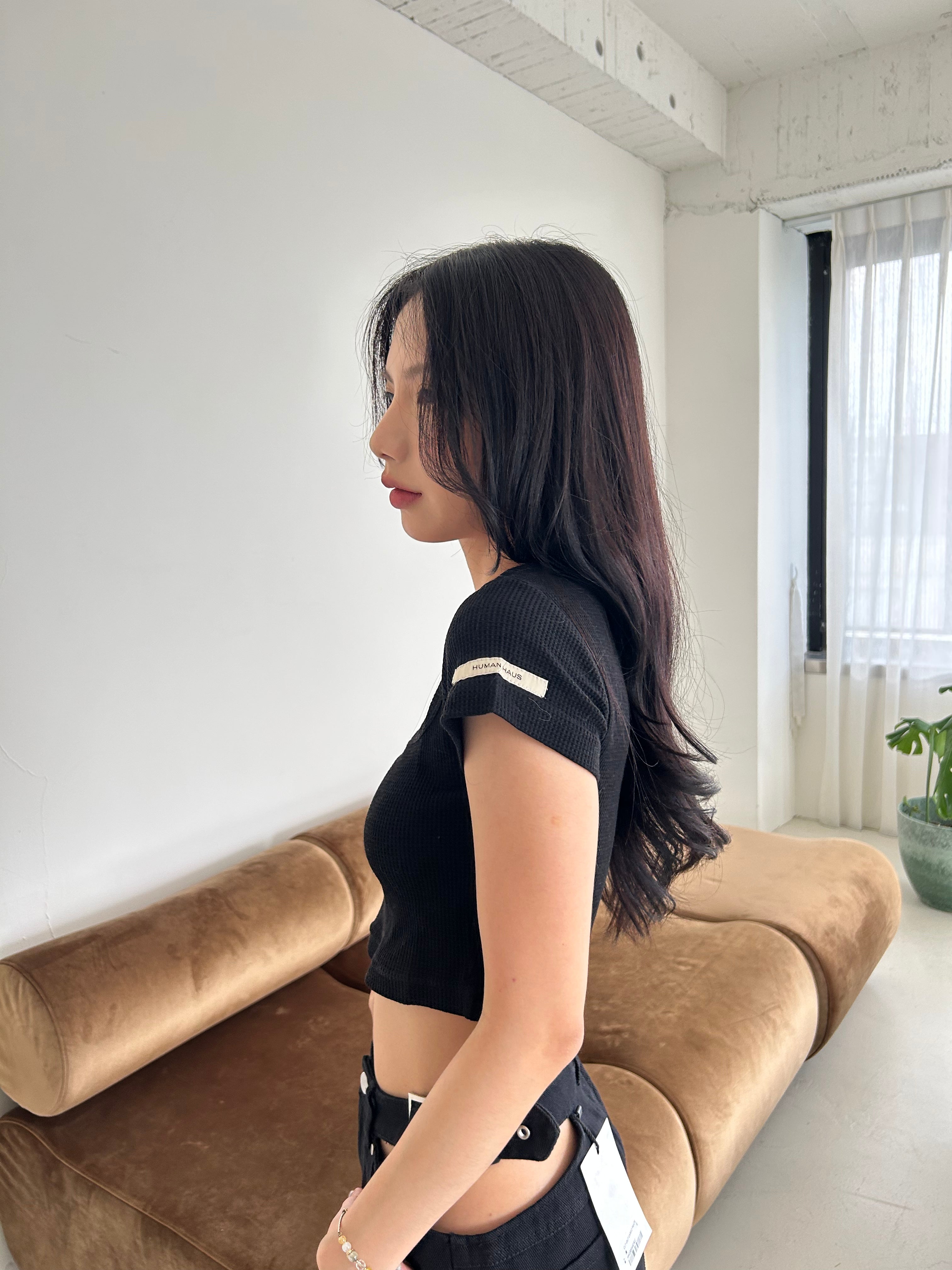 方領短版上衣<br>Cotton Crop Top