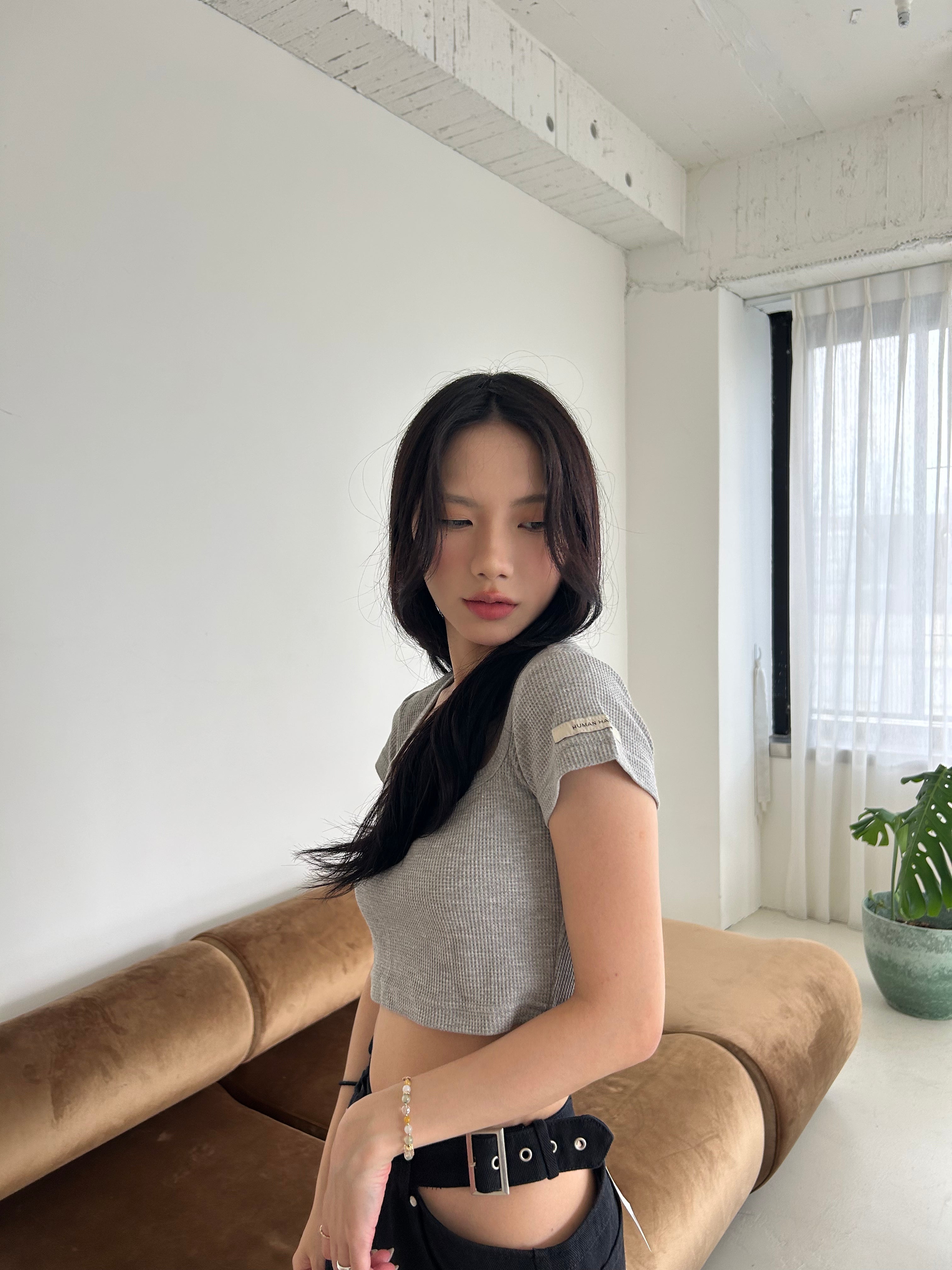 方領短版上衣<br>Cotton Crop Top