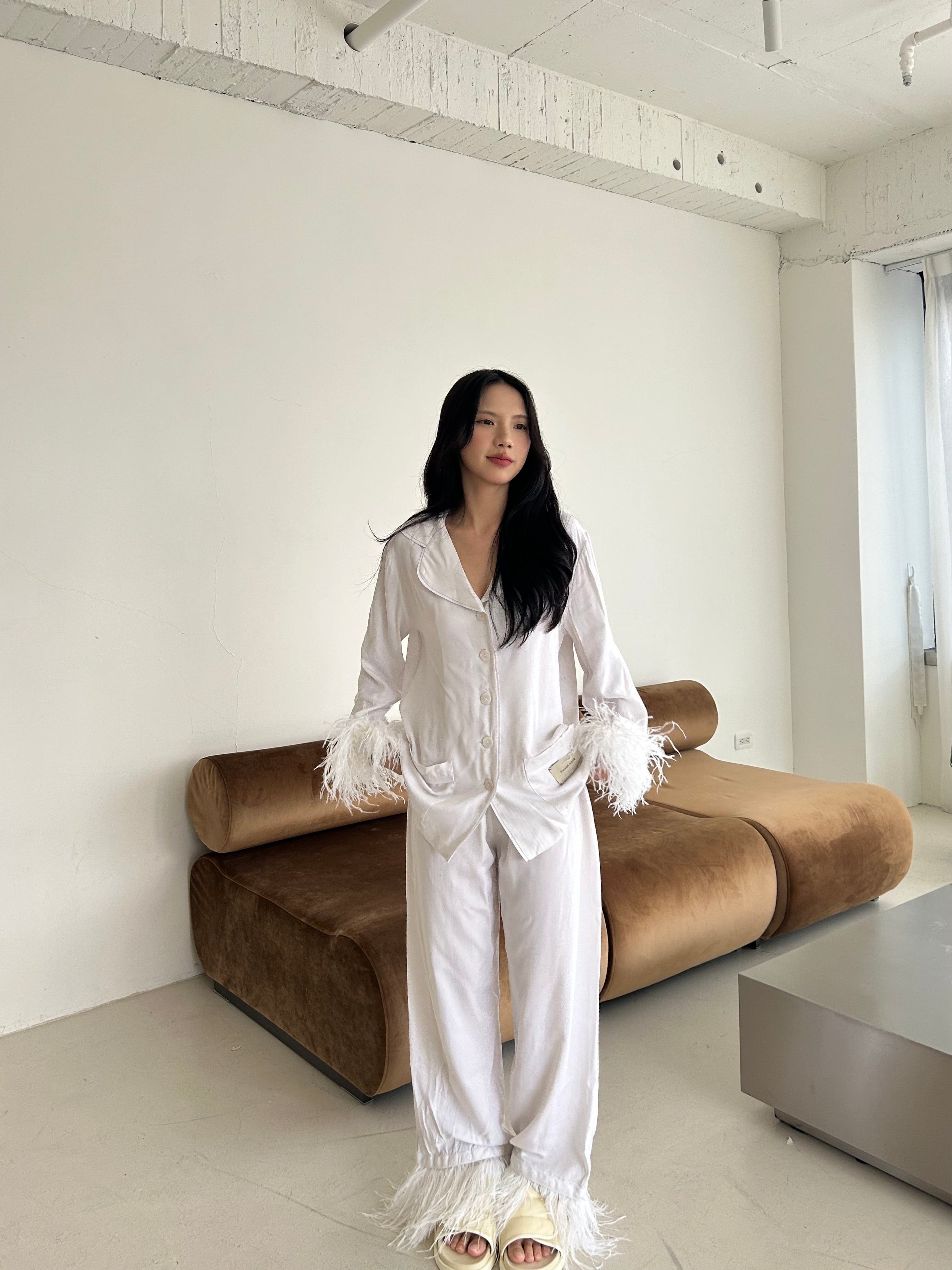 鴕鳥毛居家服<br>Feather-Trimmed Pajama Set