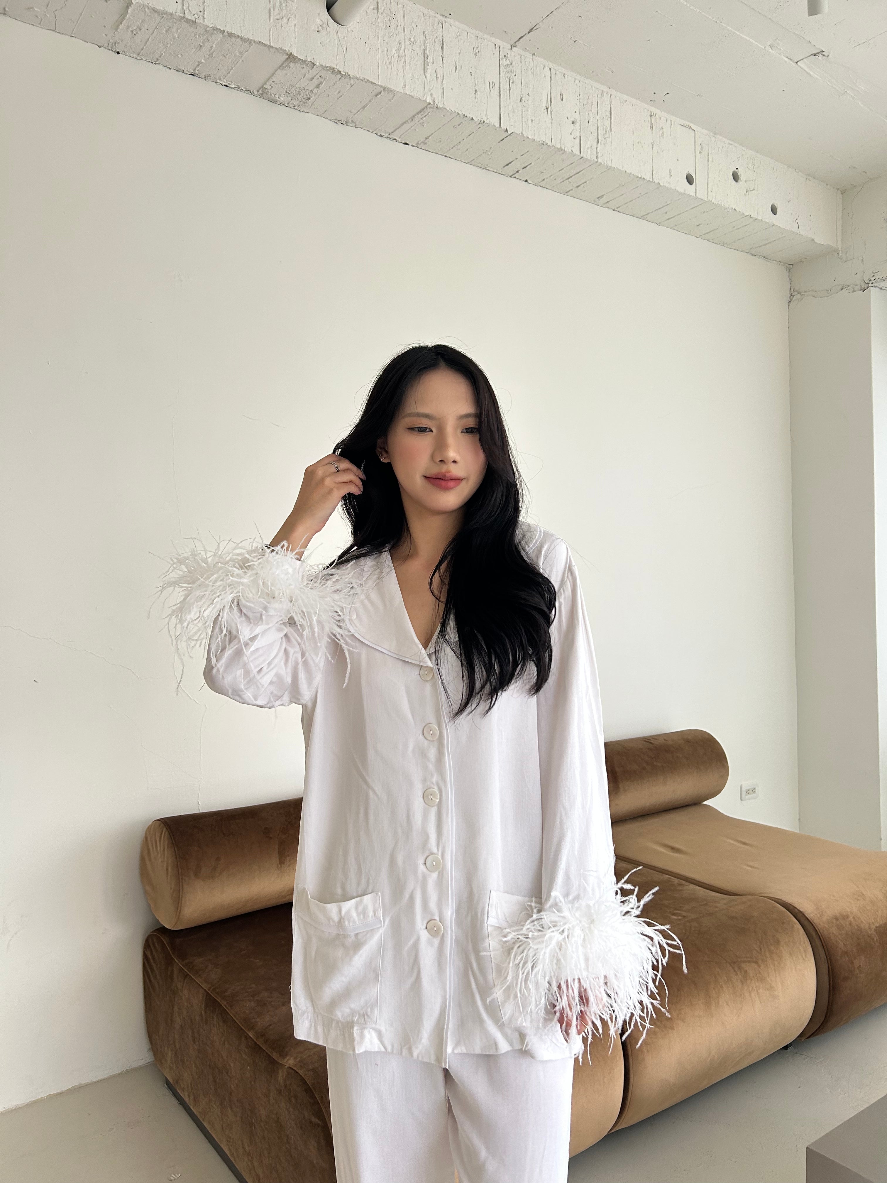 鴕鳥毛居家服<br>Feather-Trimmed Pajama Set