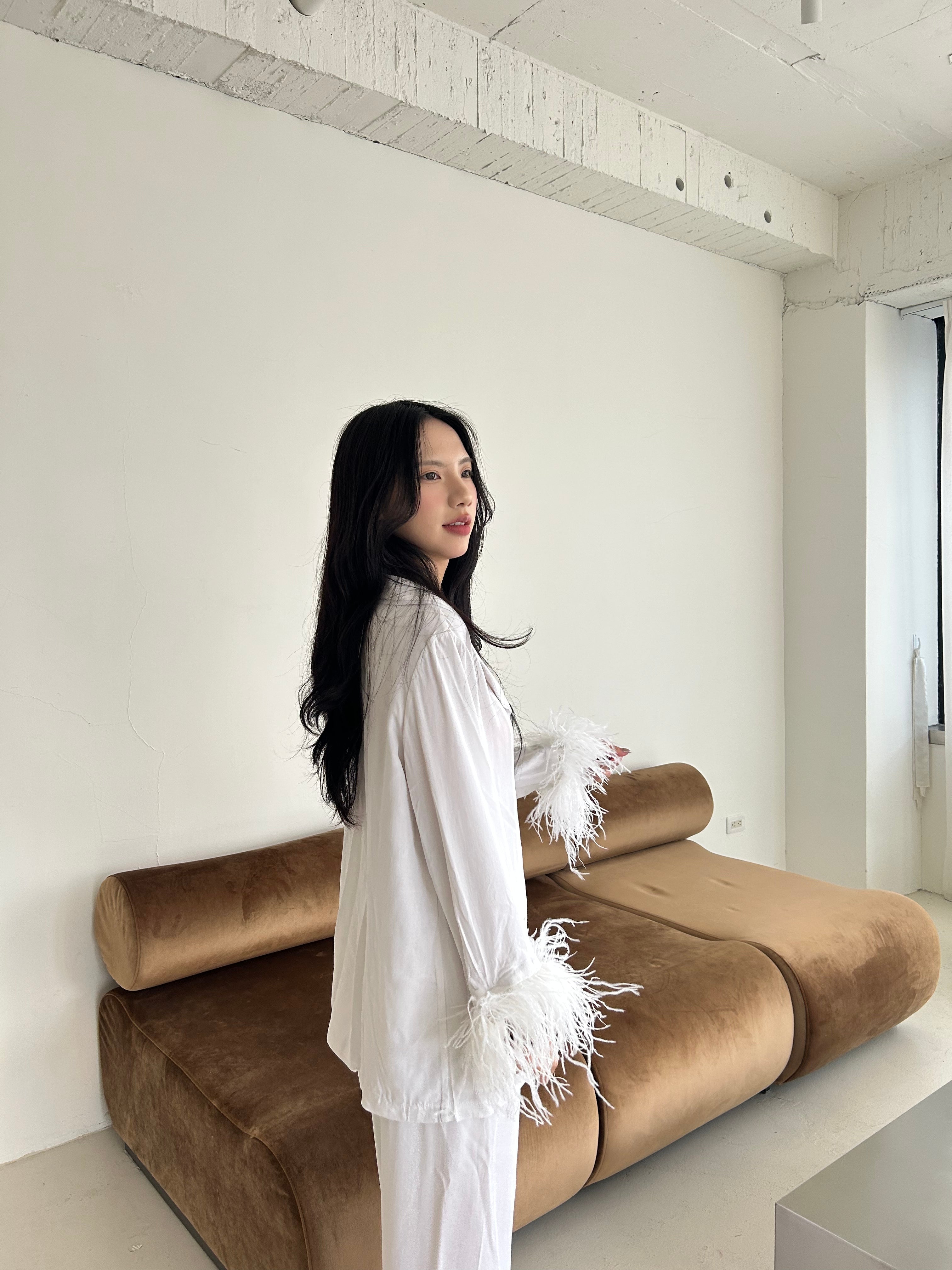 鴕鳥毛居家服<br>Feather-Trimmed Pajama Set