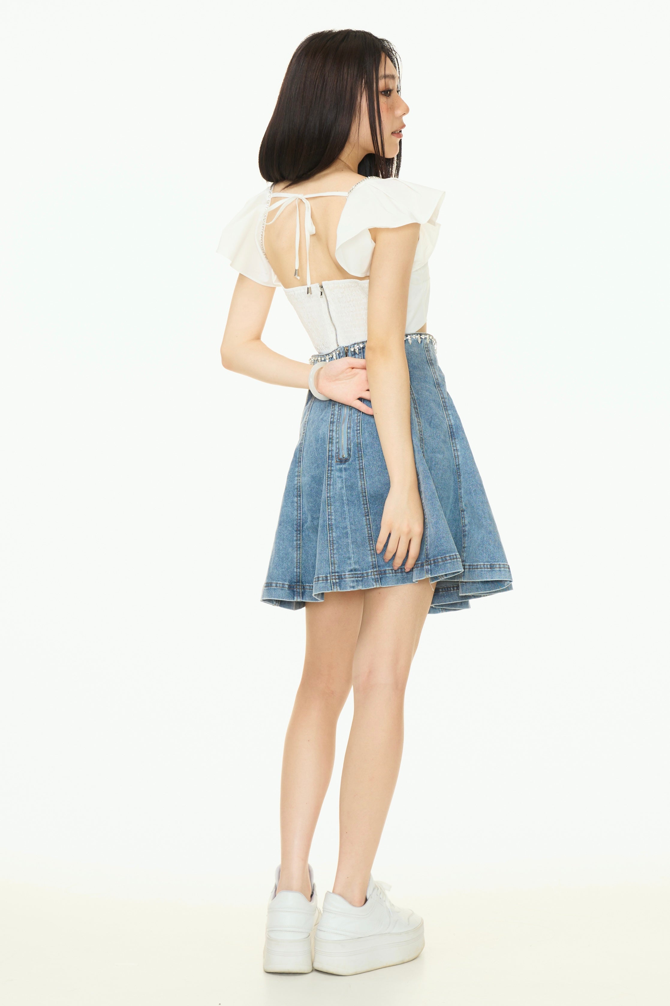 Ruffle-Sleeve Crop Shirt