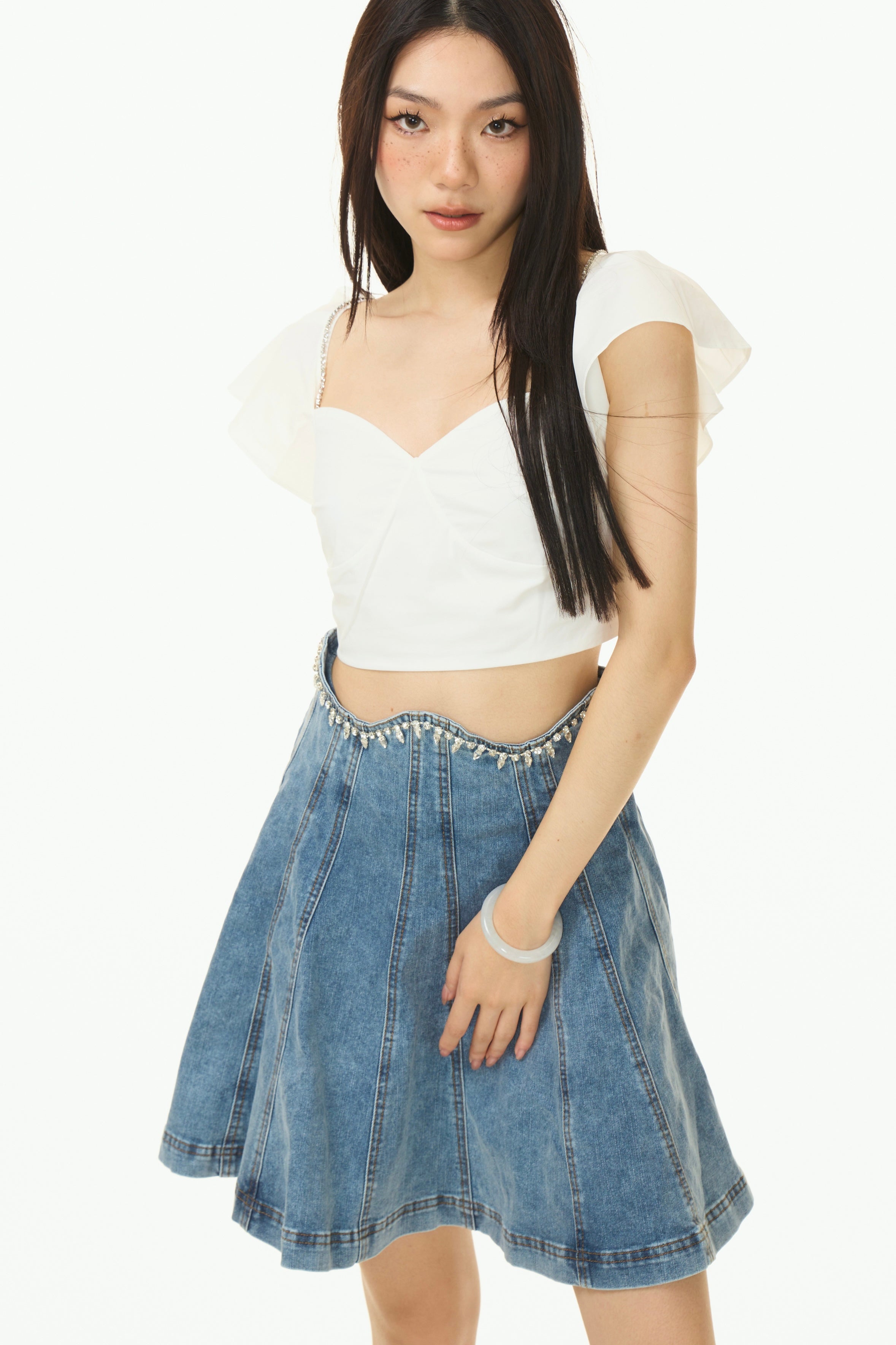 Ruffle-Sleeve Crop Shirt