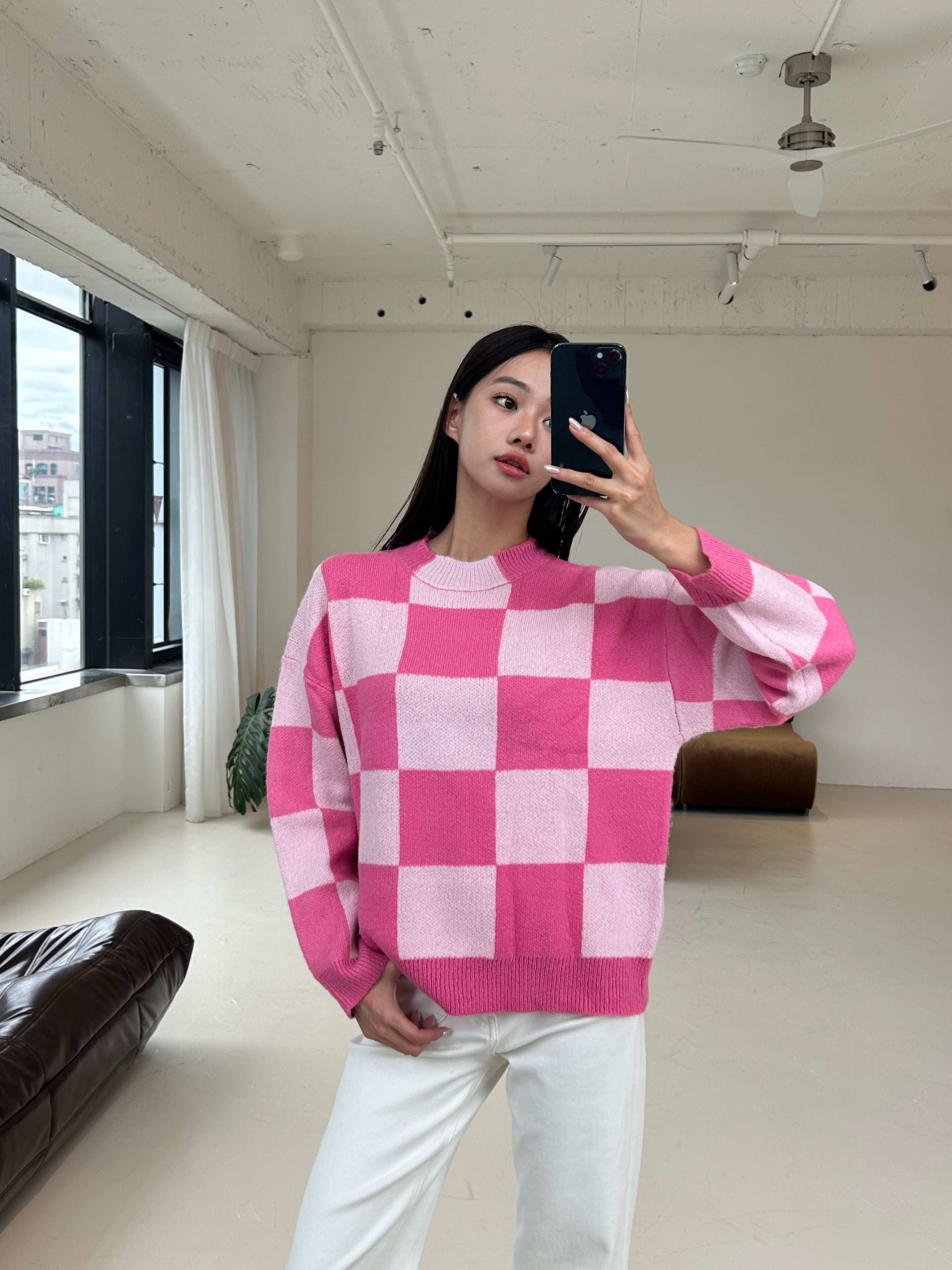 格紋針織長袖上衣<br>Chess Knit Top