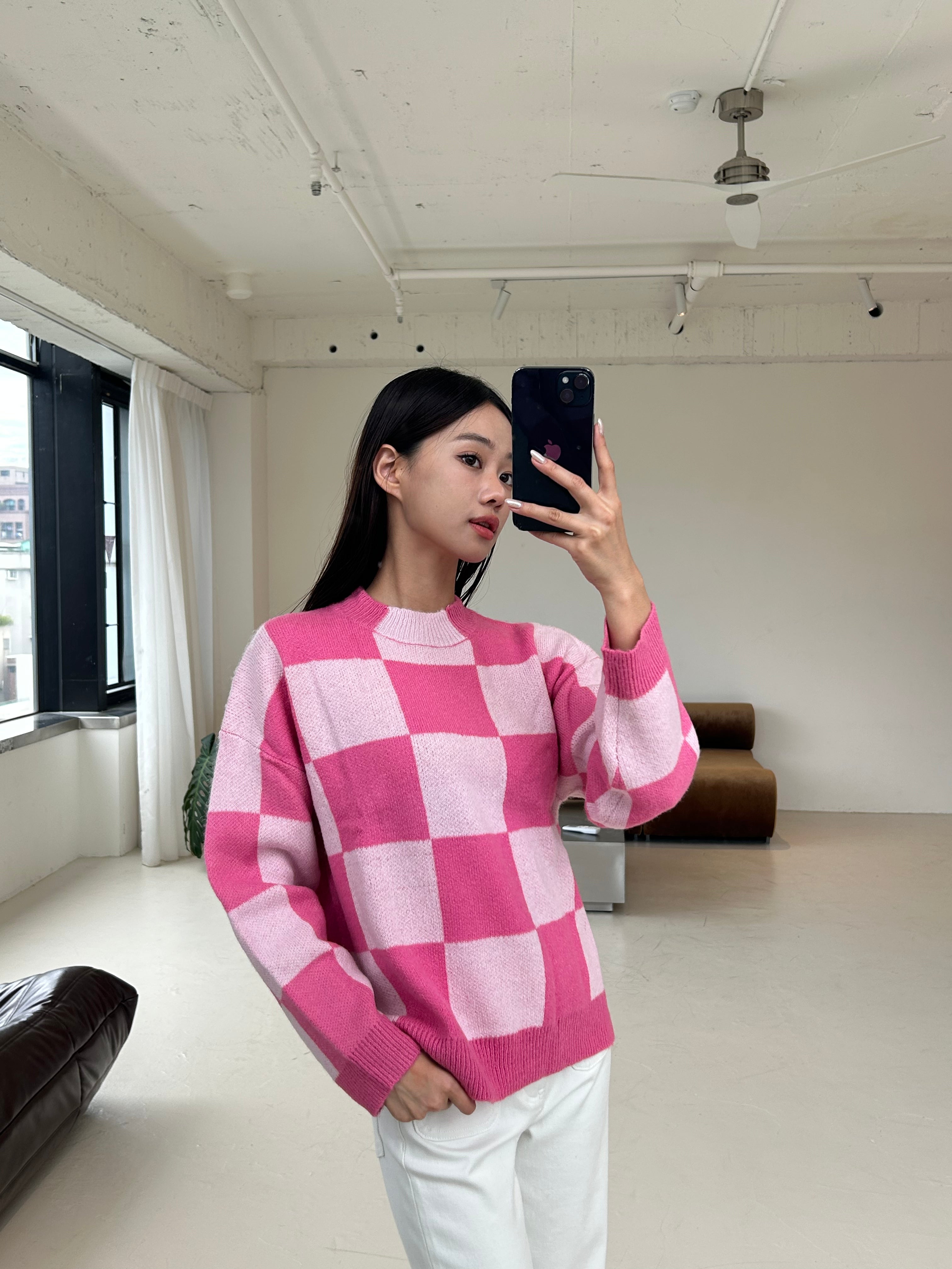 格紋針織長袖上衣<br>Chess Knit Top