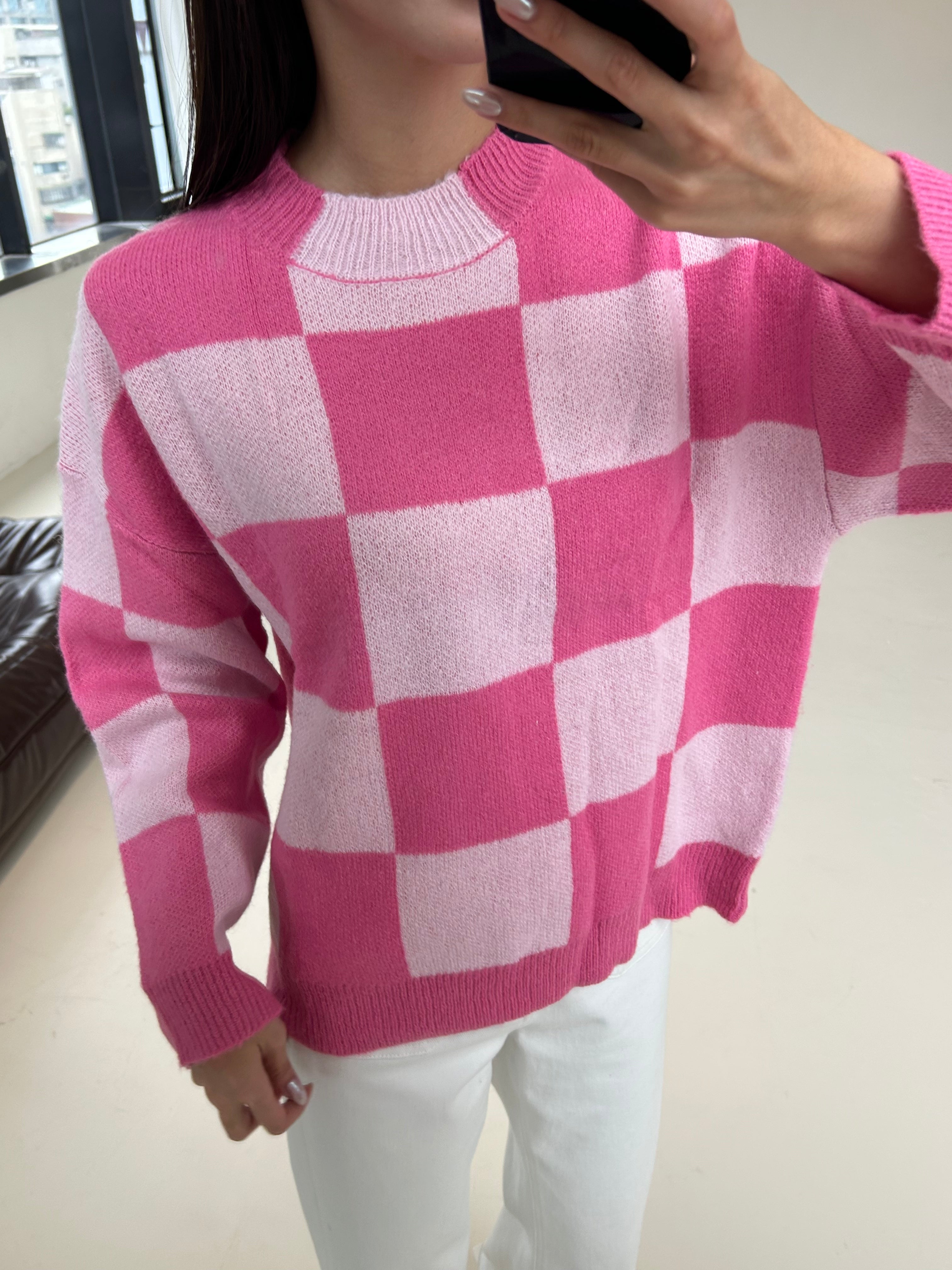 格紋針織長袖上衣<br>Chess Knit Top
