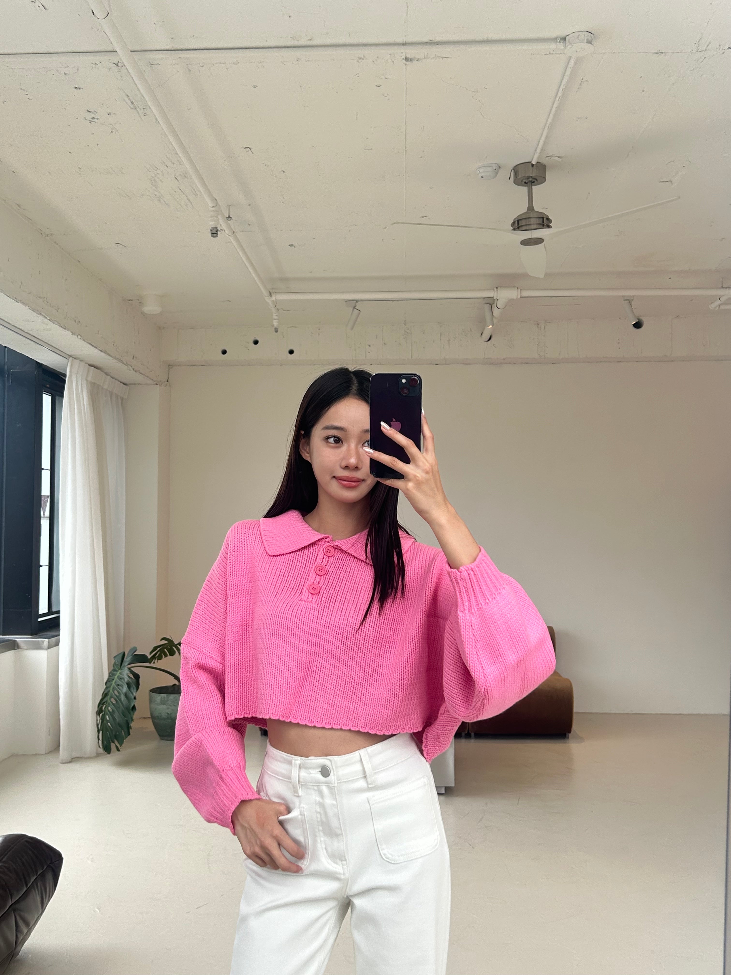 翻領排釦針織上衣<br>Button-collar Sweater