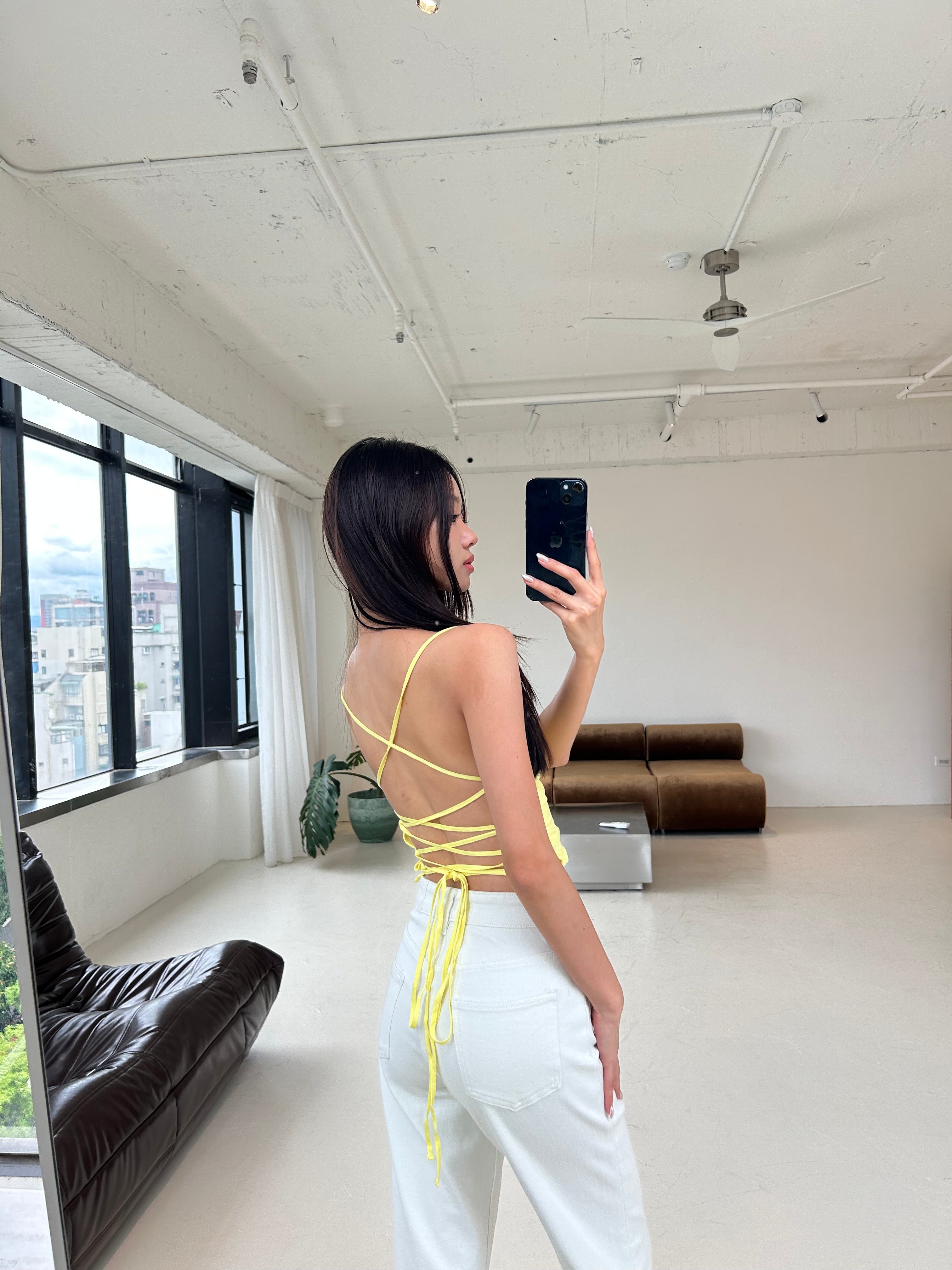 亞麻綁帶背心<br>Linen Cropped Top