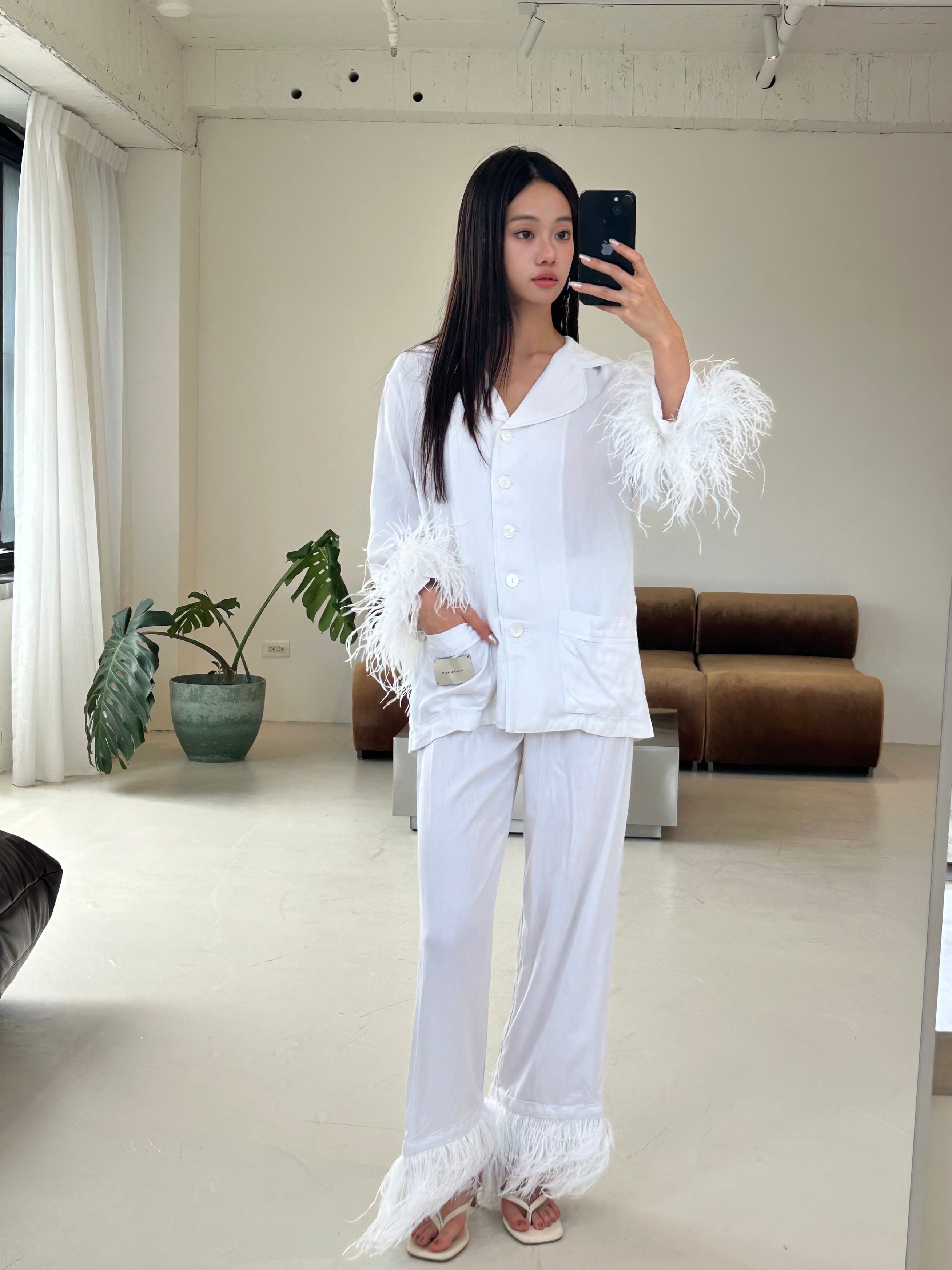 鴕鳥毛居家服<br>Feather-Trimmed Pajama Set