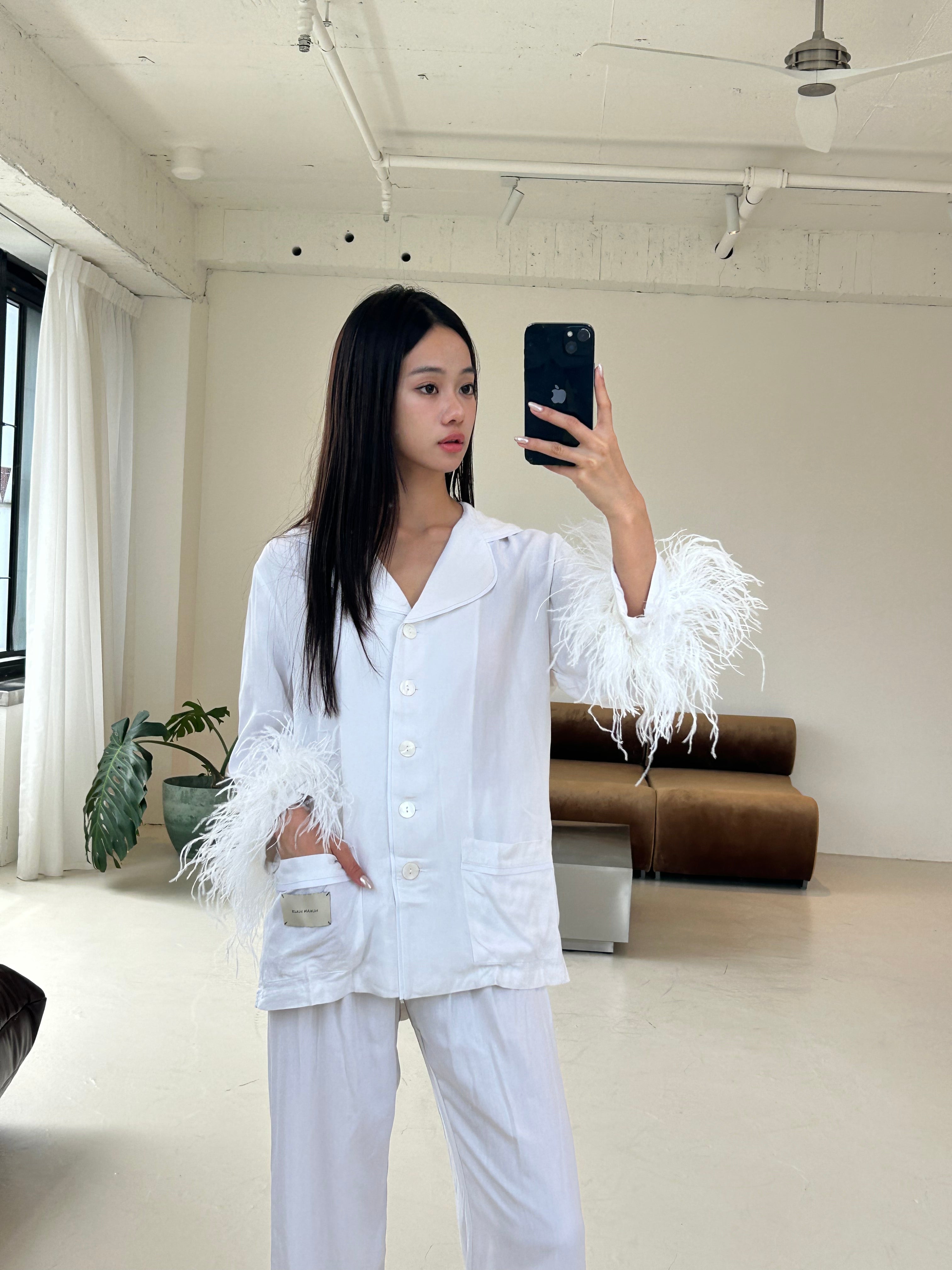 鴕鳥毛居家服<br>Feather-Trimmed Pajama Set