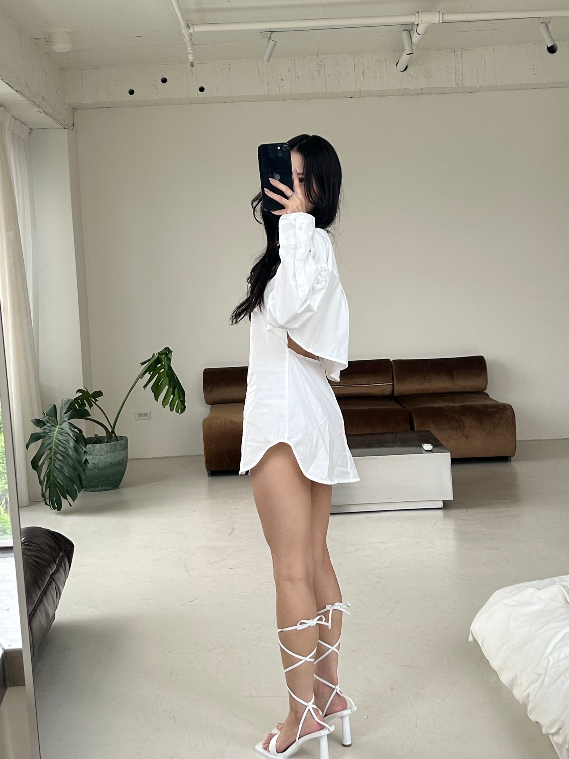 剪接設計感襯衫<br>Cut-Out Long Shirt