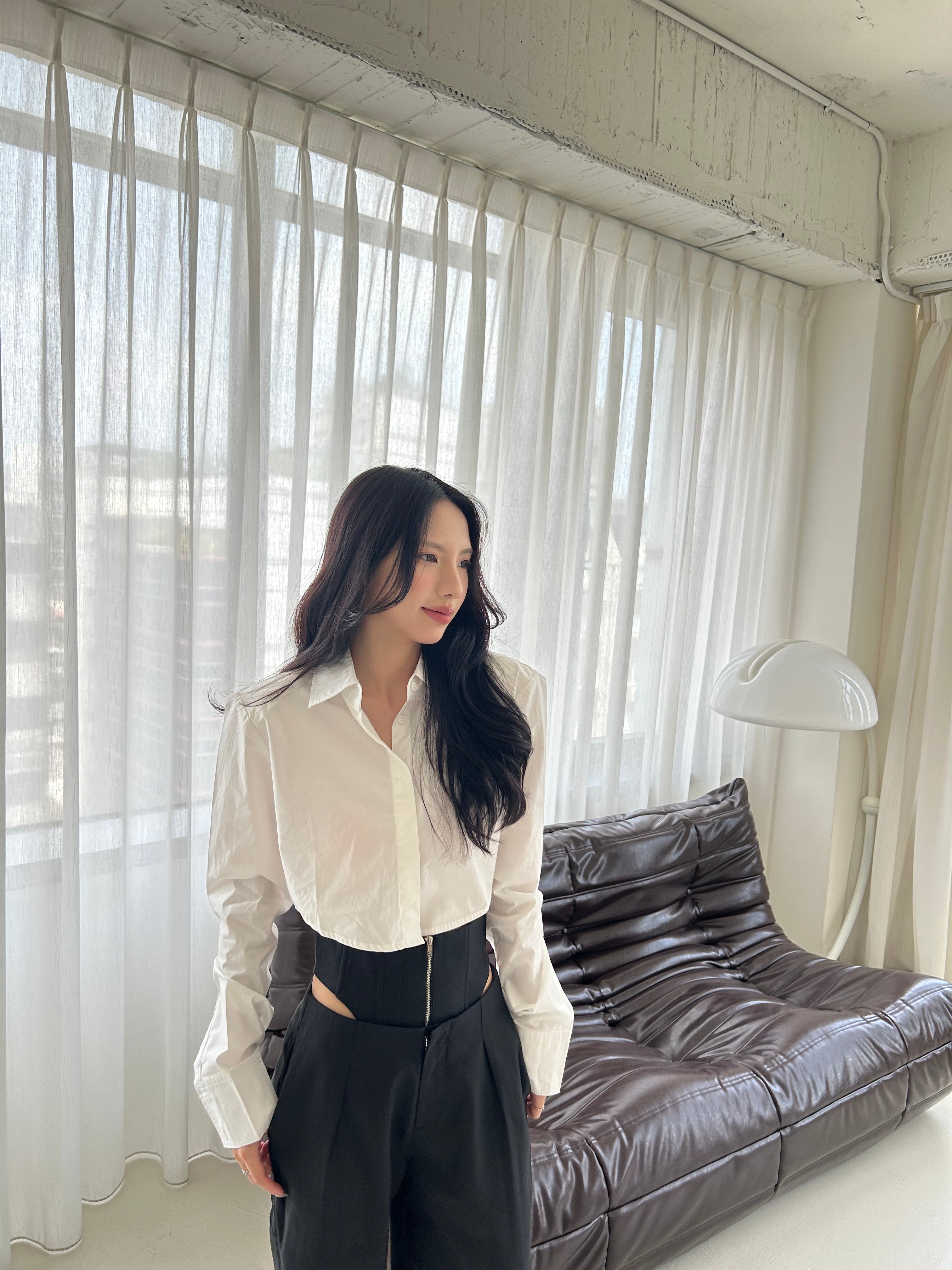 長袖短版襯衫<br>Cotton Oxford Shirt