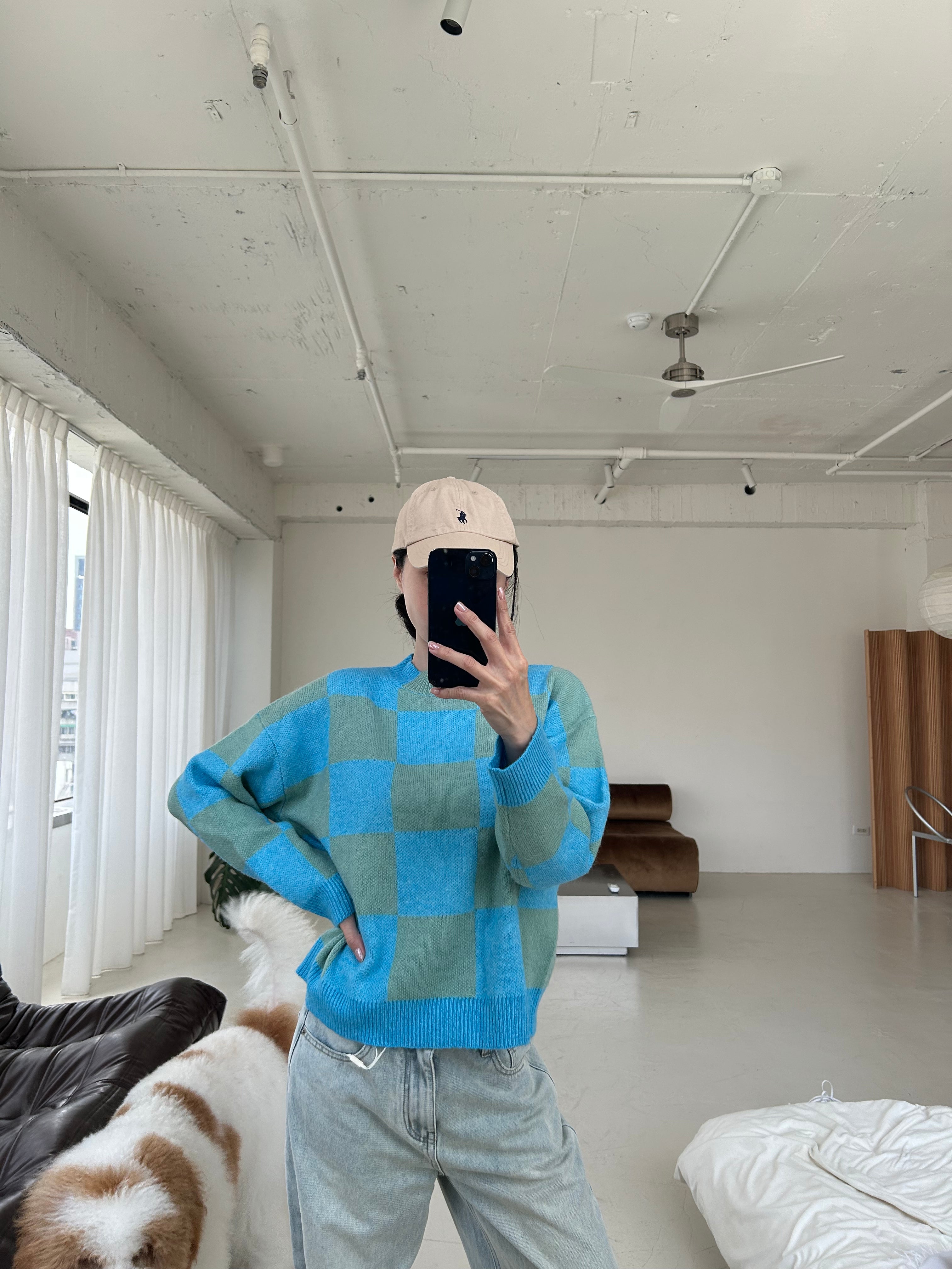 格紋針織長袖上衣<br>Chess Knit Top