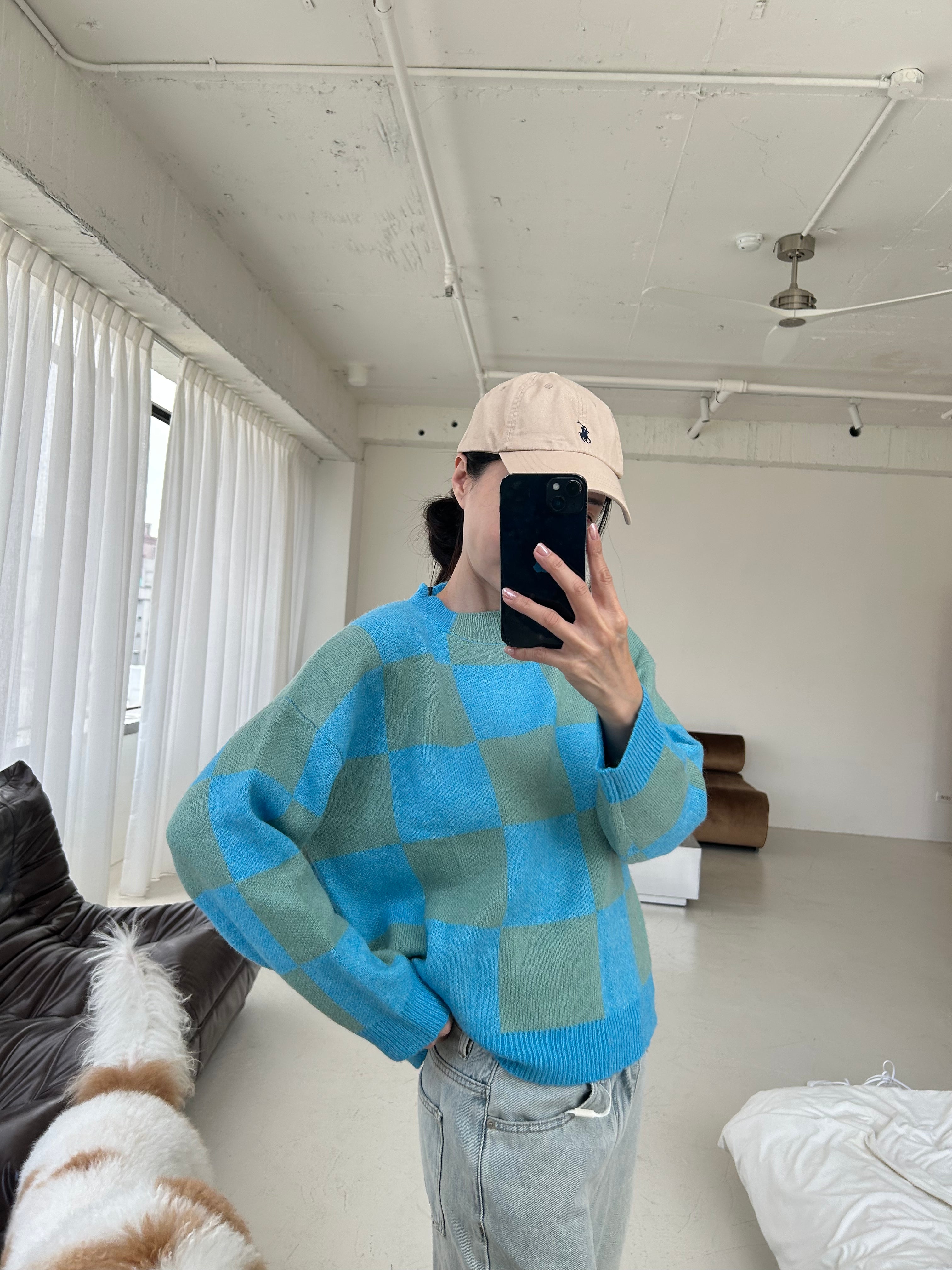 格紋針織長袖上衣<br>Chess Knit Top