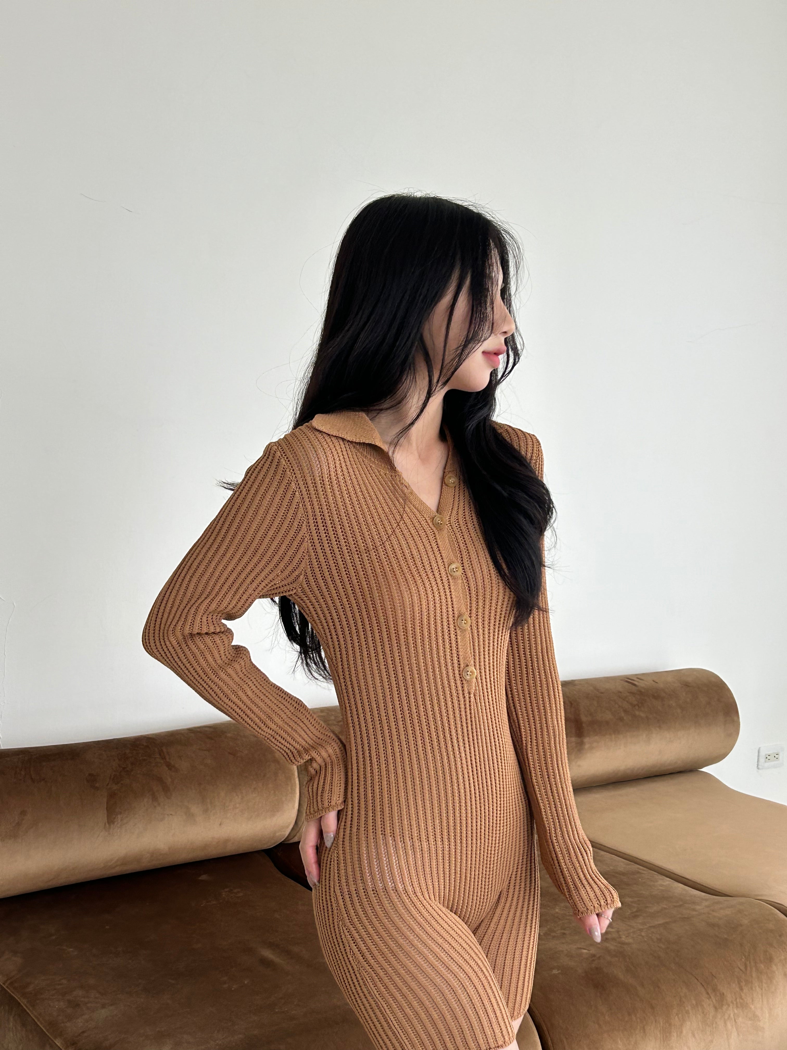 長袖針織連身褲<br>Long Sleeve Crochet Bodysuit