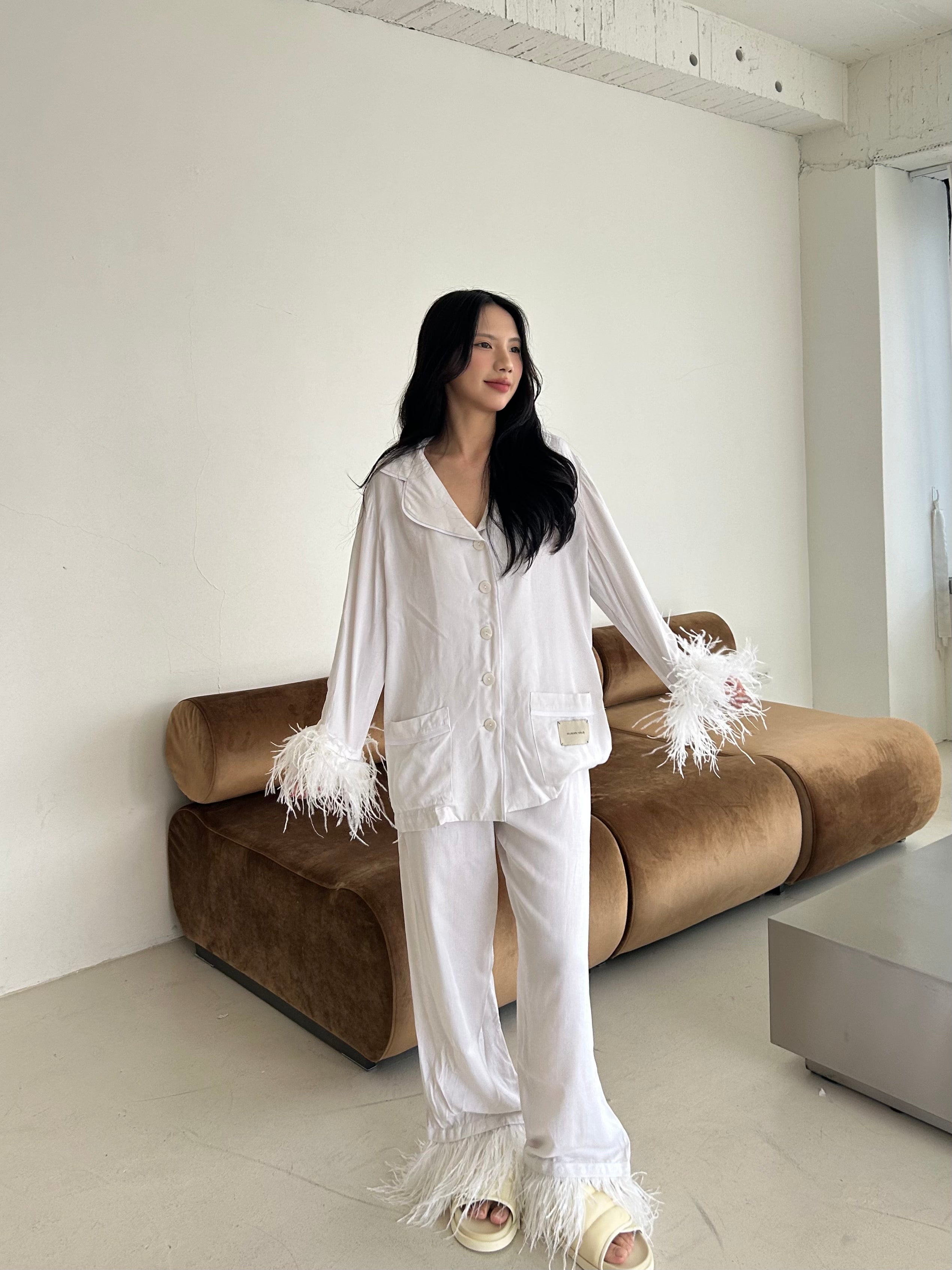 鴕鳥毛居家服<br>Feather-Trimmed Pajama Set