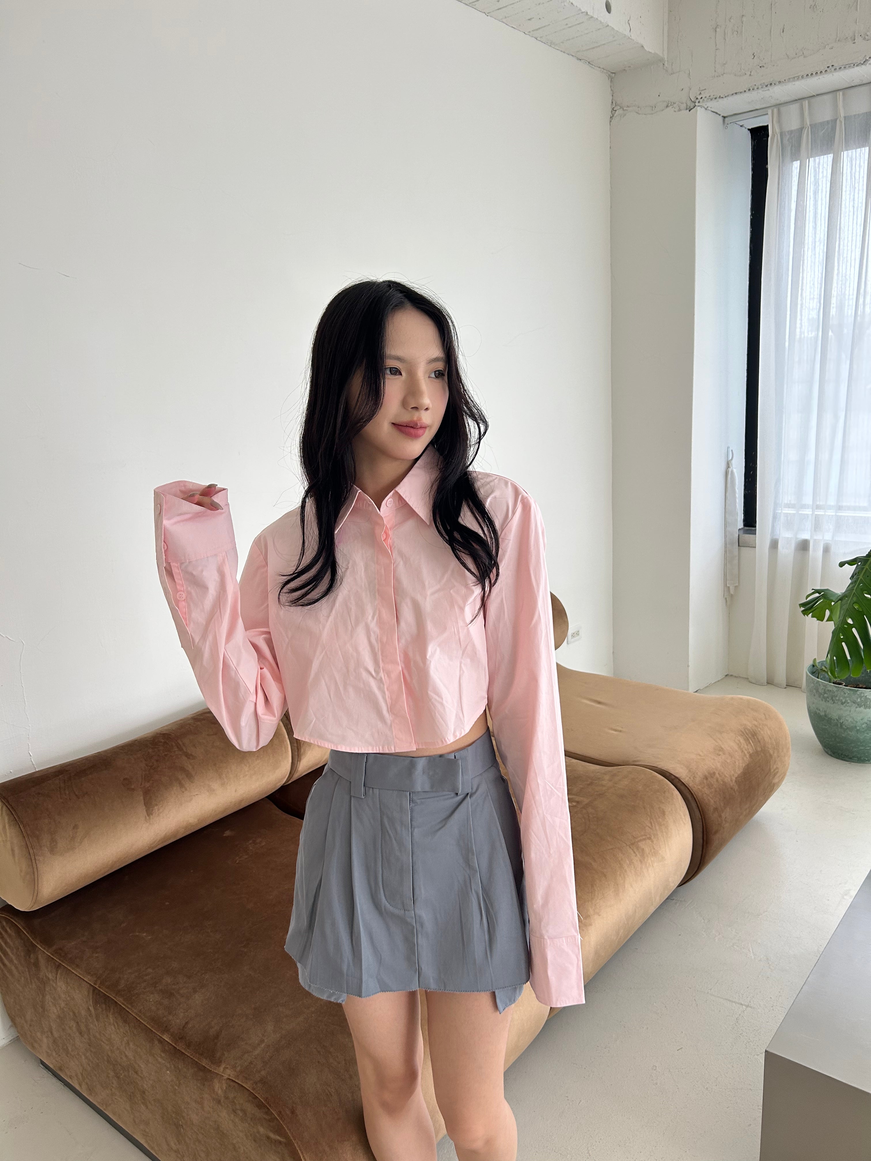 長袖短版襯衫<br>Cotton Oxford Shirt
