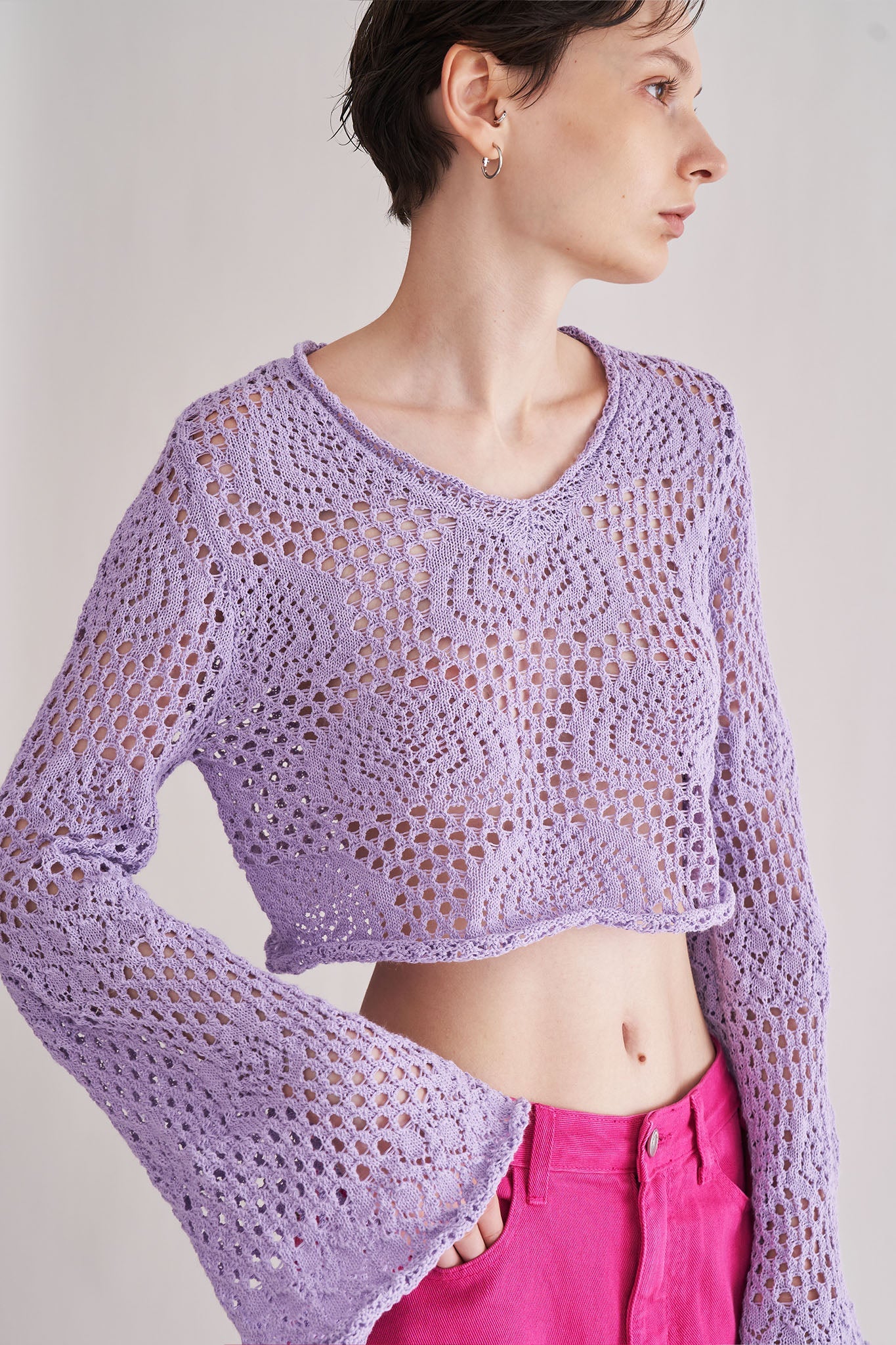 Long Sleeve Crochet Crop Top